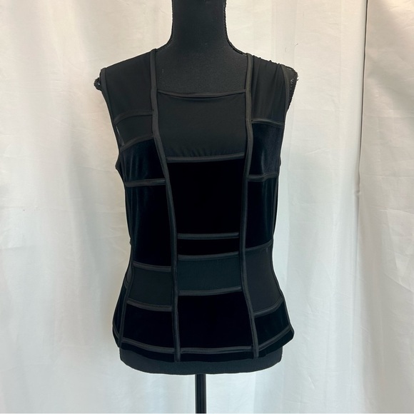 JOSEPH Ribkoff black mesh velvet corset tank top blouse Sz 8 - Picture 11 of 11
